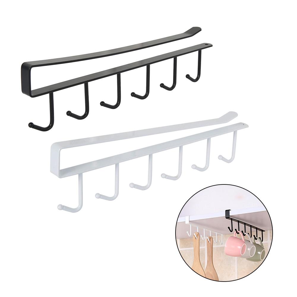6 Hooks Under Shelf Cup Holder,Wine Glass Holder,Mug Cup Holder Hanger,Mutifunctional Kitchen Utensil Without Drilling Rack