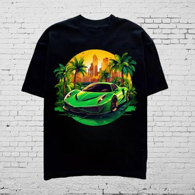 Neues Sommer-T-Shirt für Herrenmode mit Persönlichkeit und grünem Sportwagen-Aufdruck für Herren