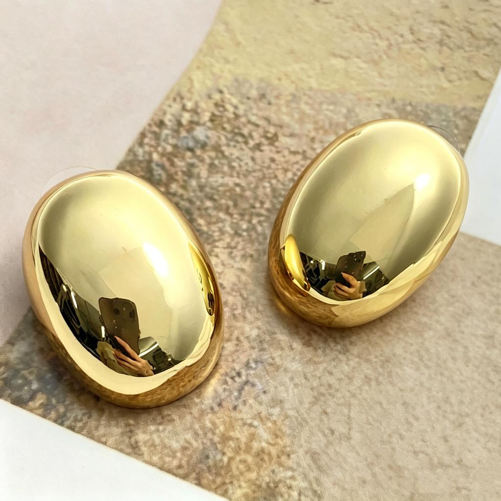 Oval Chunky Dome Earrings for Women, Gold Plated/Polished Silver Statement Earrings Hypoallergenic Bold Large Hoop Earrings Minimalist Jewelry