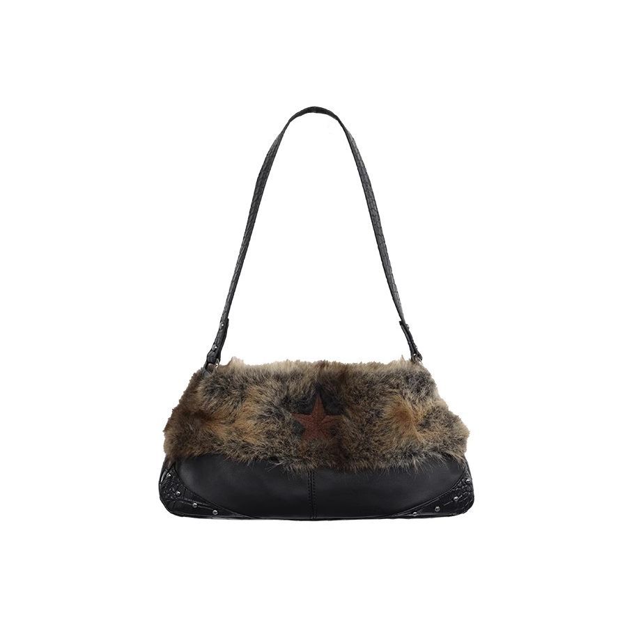 

JIAERDI Harajuku Plush Black Shoulder Bags Purse Women Subculture Underarm Bag Y2k Hot Girls Vintage Handbag Wallet Aesthetic 33x14x10cm чёрный