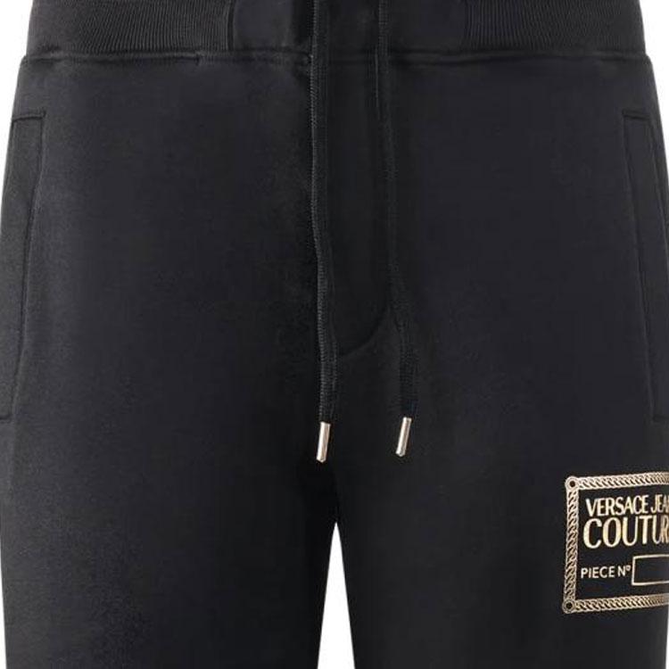 Versace FW23 Solid Color Logo Print Mid-Rise Drawstring Cuffed Casual Pants Men Bottoms Black 75GAAT12-CF06T-G89