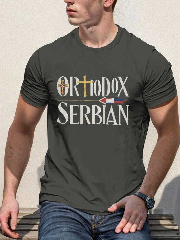 Orthodox Serbian Cross  Flag Design 100 cotton summer casual shortsleeved mens printed Tshirt