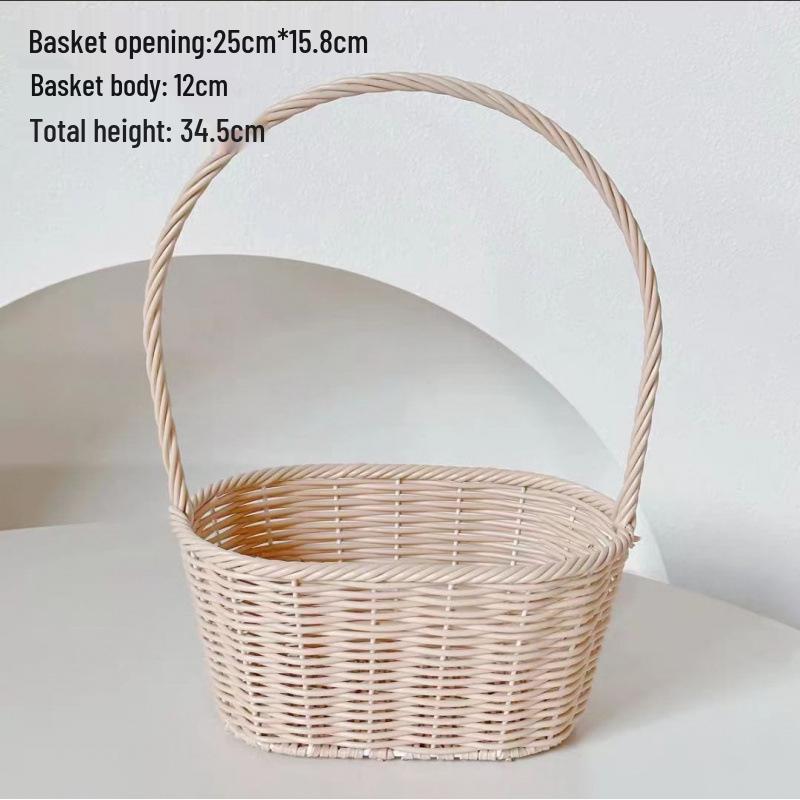 Pastoral-Style Handwoven Rattan Flower Basket - Small Decorative Green Plant Basket