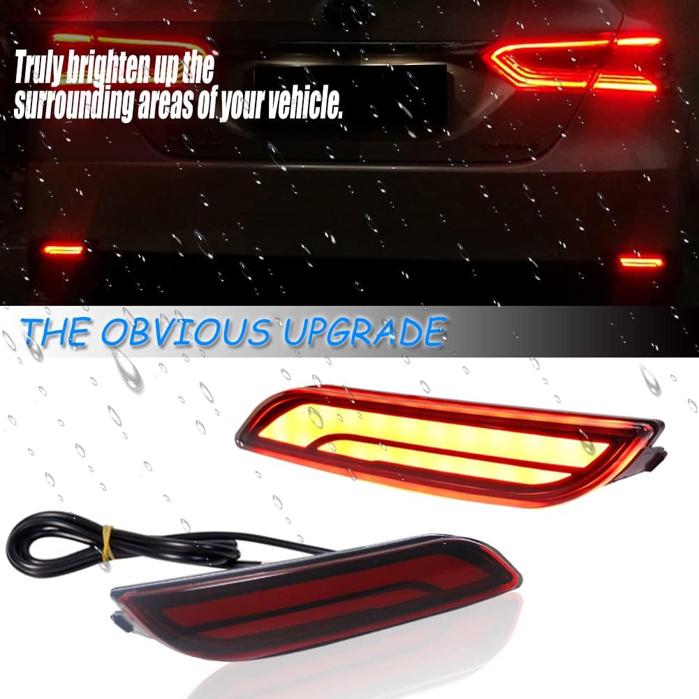 Red Lens Full LED Bumper Reflector Lights Compatible With 2018-up Toyota Camry, Function As Tail, Brake & Rear Fog Lamps