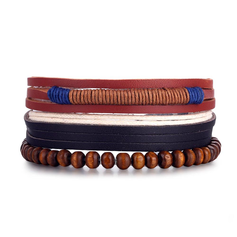 Men's Vintage Multilayer Leather Bracelet with Hollow Triangle Beads