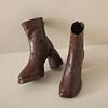 Fashion Retro Square Head Sheepskin Block Heel Booties Women's Back Zipper Platform High Heel Skinny Boots Fall Winter New