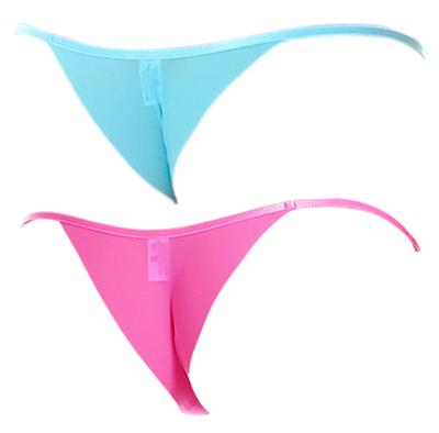 [Miraclute] Barely-There Feel Ultra-Thin Side-Tie Panties, 2-Color Set (Blue, Pink), High-Leg Sexy Lingerie for Women, Sheer Ice Silk Underwear Size L