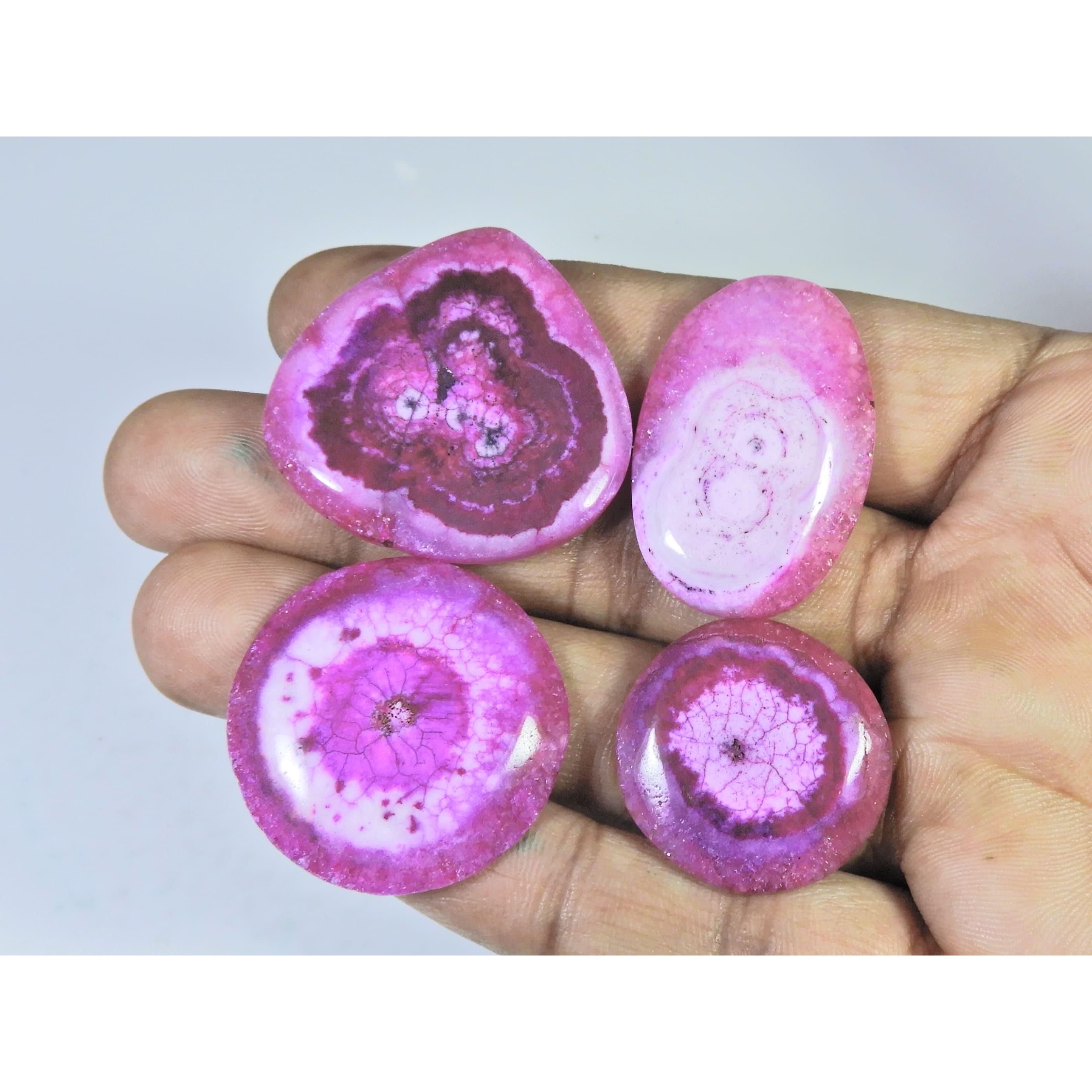 

147Cts.Color Enhanced Pink Solar Cab Agate Mix Loose Gemstone 4Pcs Lot C-2131