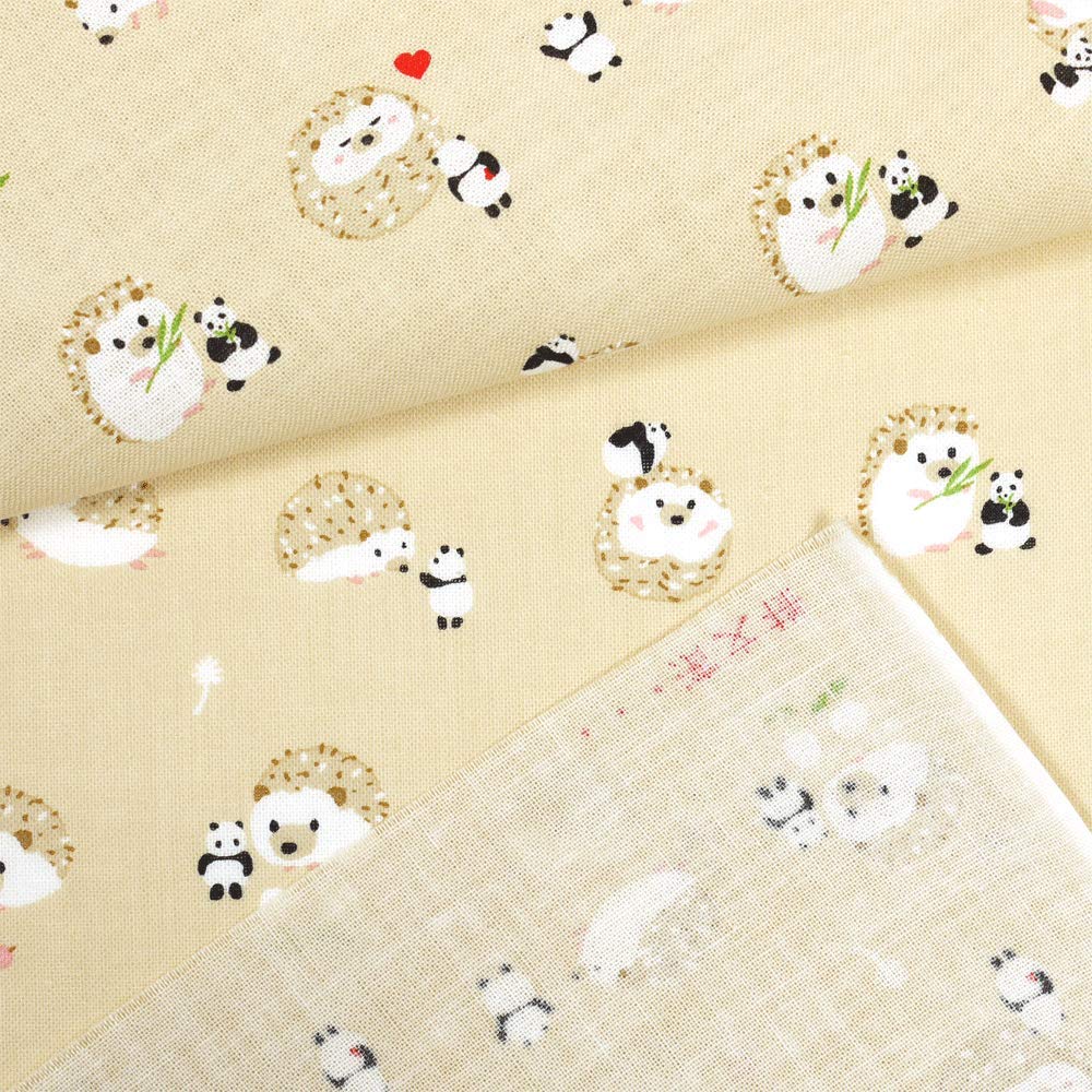 Hamamonyo Tenugui Hand Hedgehog and Bean Panda Beige (Japanese Towel) - -