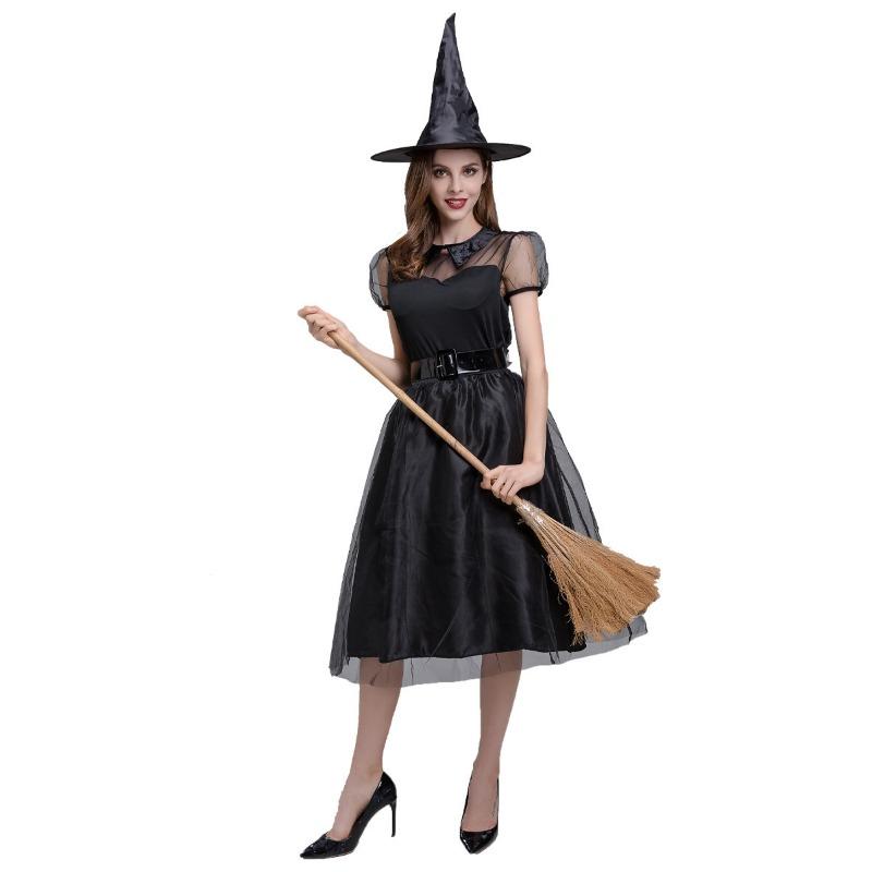 Halloween Costume Black Veil Witch Sorcerer Night Ghost Stage Party Costume Adult