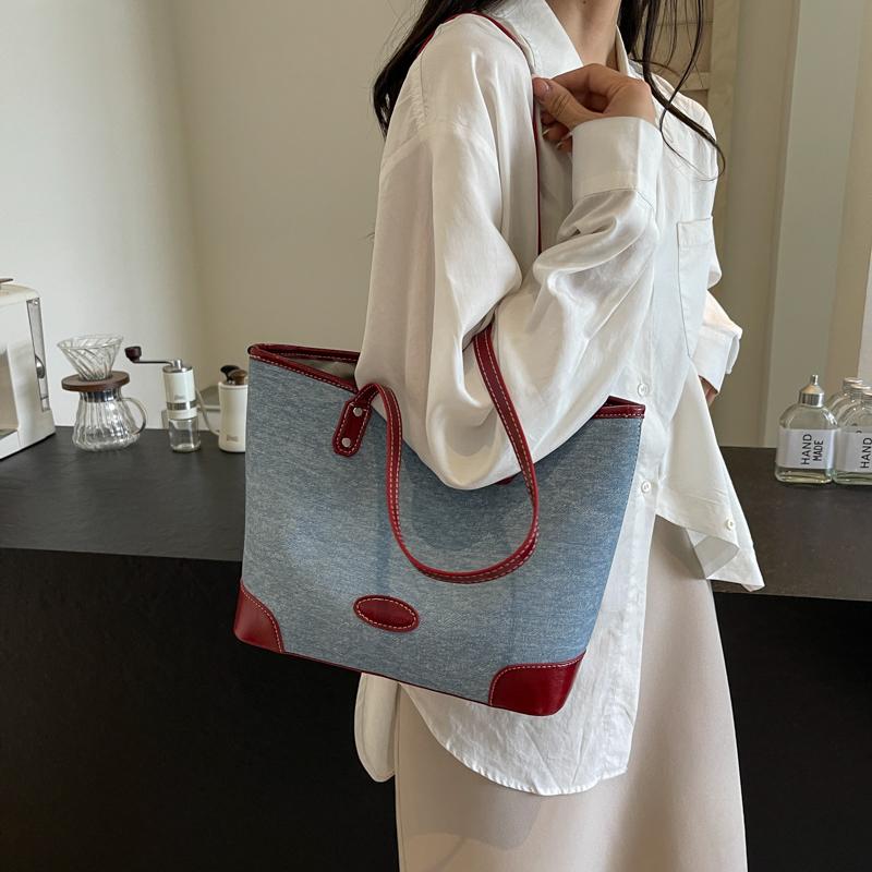 Student Classroom Large Capacity Tote Bag Women's Korean Fashion Denim Casual Underarm Bag  Commuter Shoulder Bag