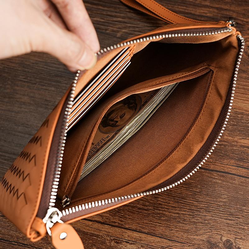 Hand-woven Leather Men's Clutch Bag Business Men's and Women's Wrist Bag Large Capacity Wallet Clutch Bag