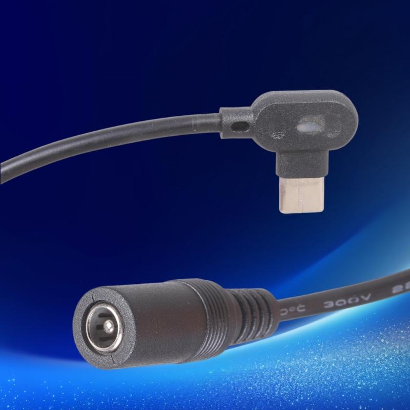 90 Degree Angled USB C Male To 5.5x2.1mm Female Power Cable 9V 12V 15V 20V Fixed Voltages Output For LED Router Fan Speaker