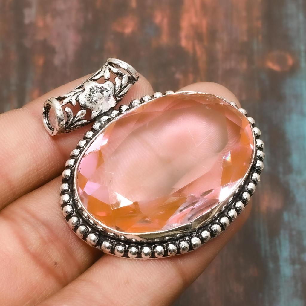 Pink Kunzite Gemstone Handmade 925 Sterling Silver Jewelry Pendant For Women