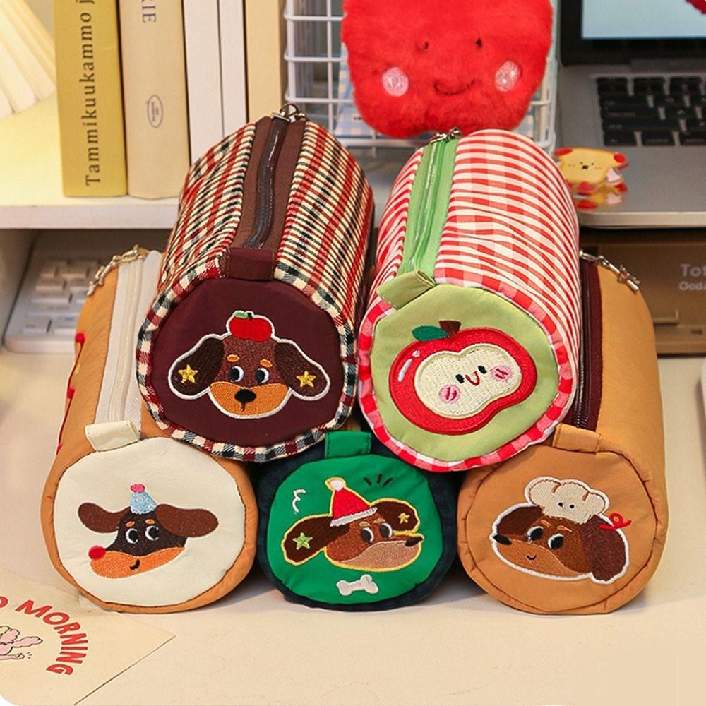 Desk Storage Bag Pencil Case Pouch Cake Roll Plaid Pen Bag  School Office Supply