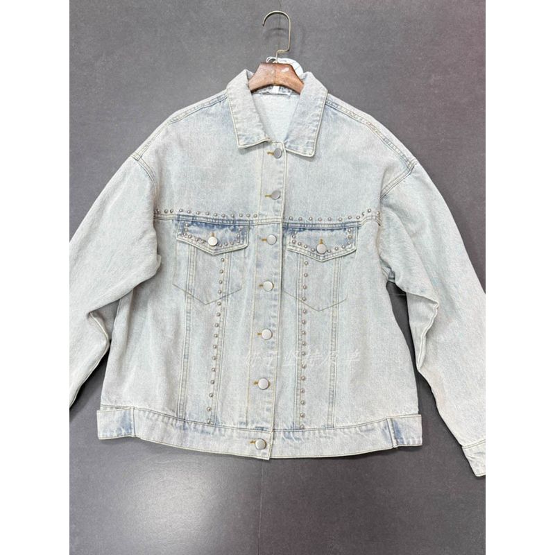 Foreign Trade Pure Original Single Wash Light Color Exquisite Cotton Rivet Denim Coat Loose Version Short Coat