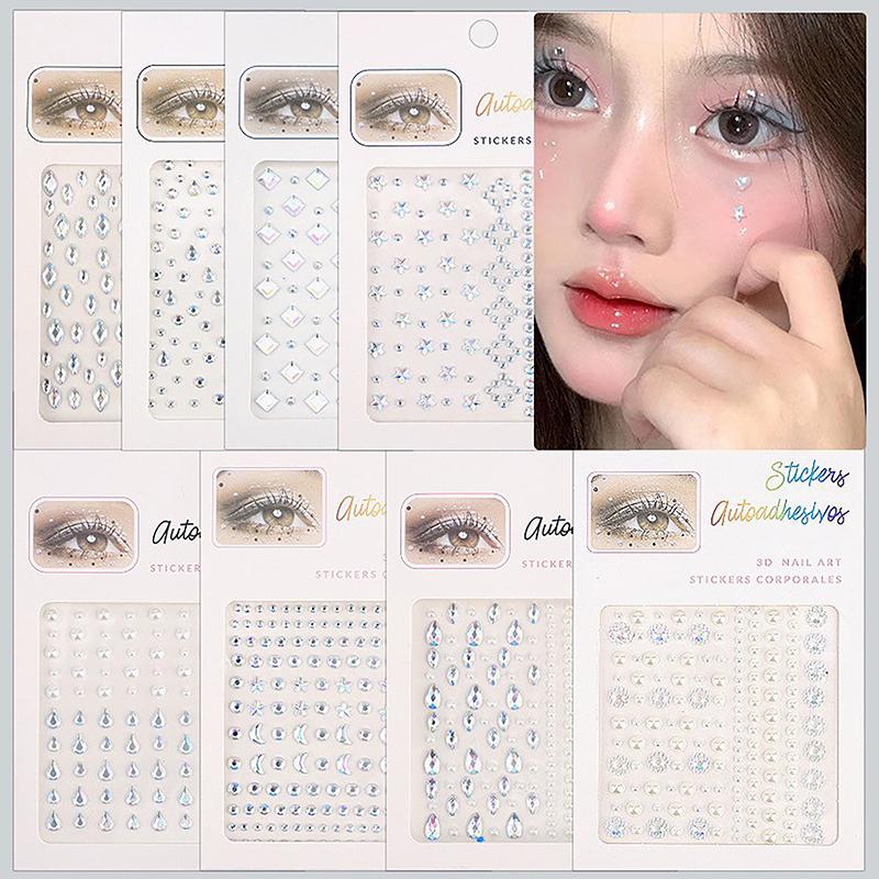 1Sheet Eye Body Face Gems Jewels Pearl Rhinestone Stickers Self Adhesive Crystal Rainbow Makeup Diamonds Face Decoration Sticker