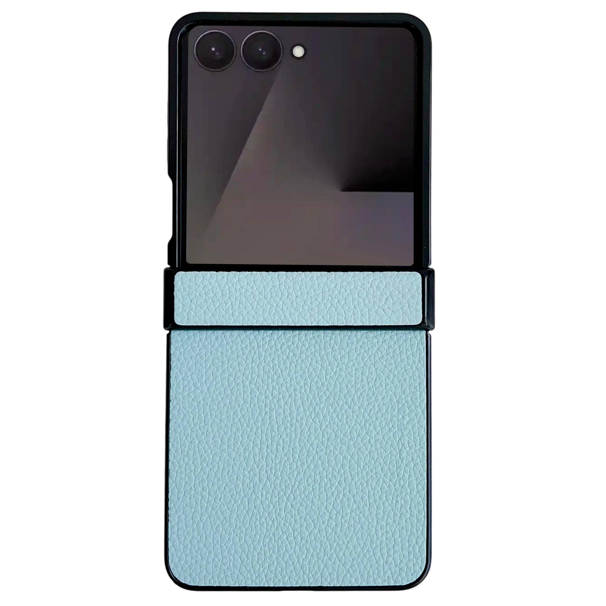

For Samsung Galaxy Z Flip7 5G Case Hinge Protection Litchi Texture Leather+PC Phone Cover Blue