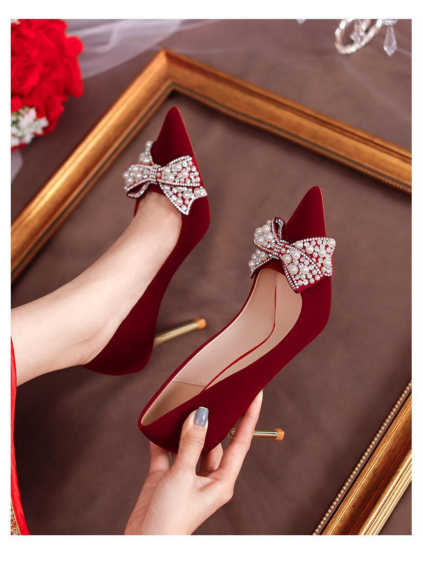 

Женские свадебные туфли на высоком каблуке цвета красного вина Xiuhe 2024 года — неутомительные свадебные туфли на каблуках во французском стиле 6 cm, 38 вино красного