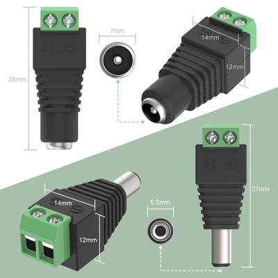 5 Pairs 12V DC Power Connector 5.5mm X 2.1mm DC Power Plug Male and Female DC Connectors for LED Strip CCTV Security Camera