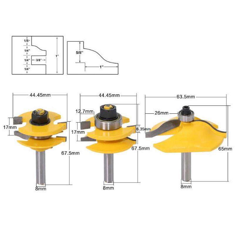 3 stücke 8mm Schaft Erhöhte Panel Schrank Tür Router Bit Set Holzbearbeitung Cutter Holz Router Bits Hartmetall Bit Tür messer