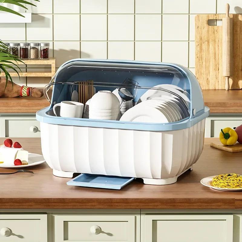 4 Color Kitchen Dishware Storage Rack Drain Board Chopsticks Organizer Box with Lid Plastic Material Household Dish Drying Racks