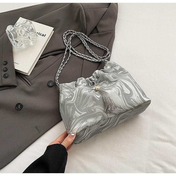 

Модная сумка-ведро с завязками, китайская сотня сумок, женская сумка через плечо с цепочкой, подвеска, украшение из искусственной кожи