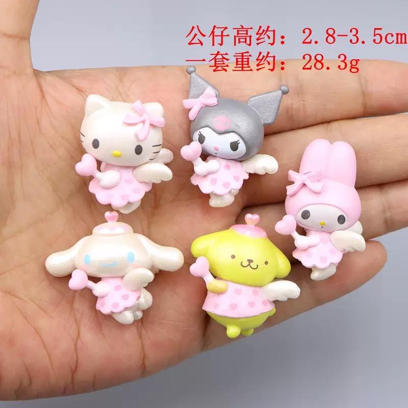 Hello Kitty Angel 4Cm Figure Sanrio Melody Kuromi Anime Cinnamoroll Doll Kawaii Diy Cake Decoration Christmas Gifts For Children