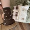 Songmu Retro Boneless Socks Medium Tube Socks Socks Korean Girl Bow Coffee Stacking Socks