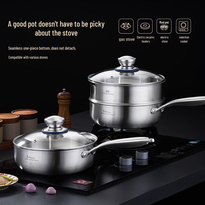 Berlens 24cm 304 Stainless Steel Frying Pan with Steamer