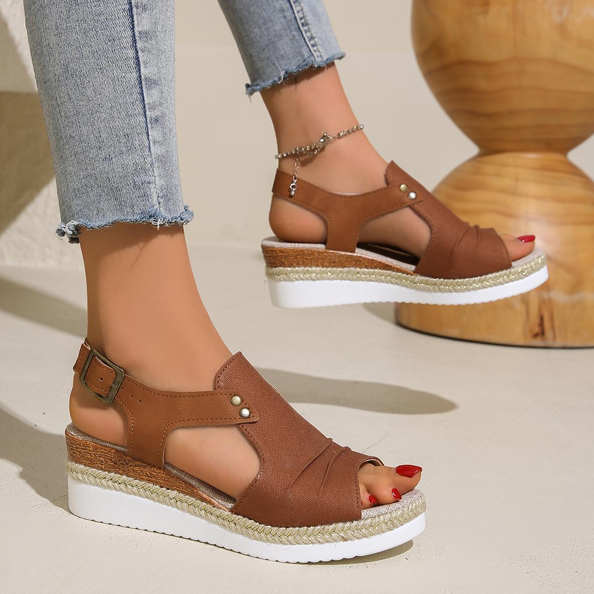 

Woman Lightweight Summer Beach Shoes Women 2025 Plus Size 36-43 Platform Rome Sandles Comfortable Elastic Band Wedges Sandals 40 коричневий