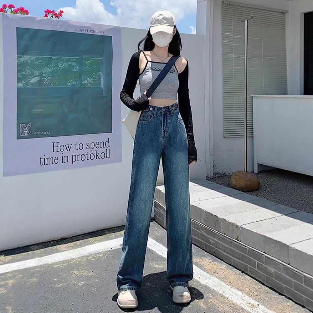 Women's 2026 High-Waisted Adjustable Wide-Leg Jeans - Trendy Floor-Length, Loose & Flattering