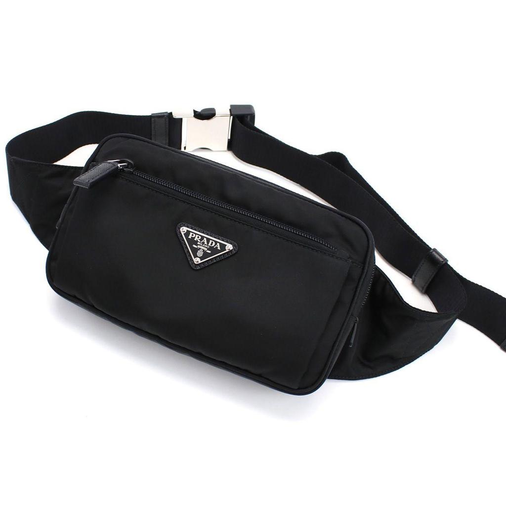 Used New PRADA Re-Nylon X Saffiano Leather Belt Bag 2VL977 2DMG V WOO F0002 Men's Black
