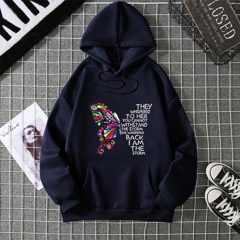 Rose Butterfly Impossible Letter Graphic Print Women Sweatshirt Fashion Warm Hooded Loose Casual Hoodies Fleece Soft Clothing
