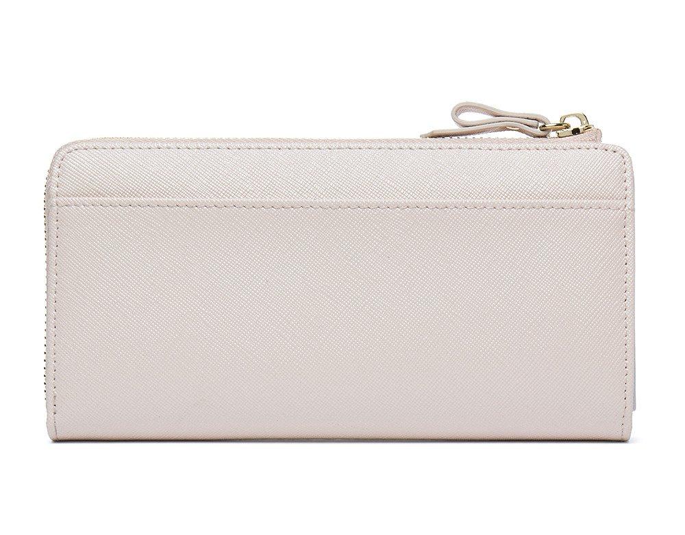 Fair Fairy Women's Wallet, Simple Ribbon, L-Zip, Genuine Cowhide Leather, Elegant, Large Capacity, Cute, 160724 (Pink Beige)