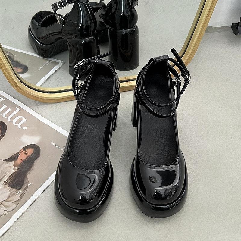 

2025Женские туфли на высоком каблуке Винтажные туфли Мэри Джейн Красные туфли-лодочки на платформе Ремешок с пряжкой На толстом каблуке Вечерние Свадебные туфли Бежевые Черные 38 чёрный