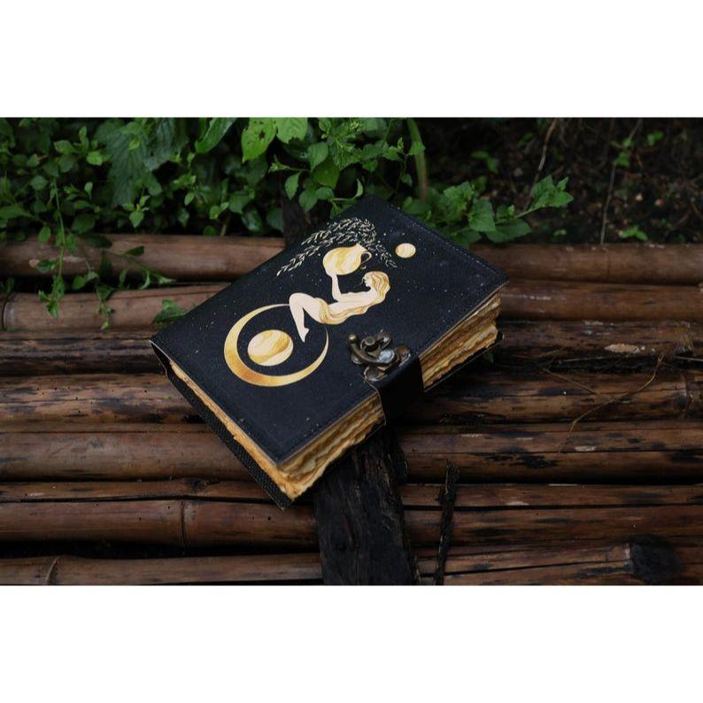 Sun Moon Leather Journal for Men Women 200 Pages of Antique Handmade Deckle Edge Vintage Paper Traveling Sketchbook