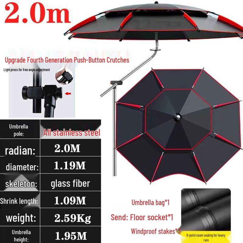 Universal Large Outdoor Fishing Umbrella: Thickened Black Glue for Sun & Rain Protection, Sun Shade & Cane Functionality