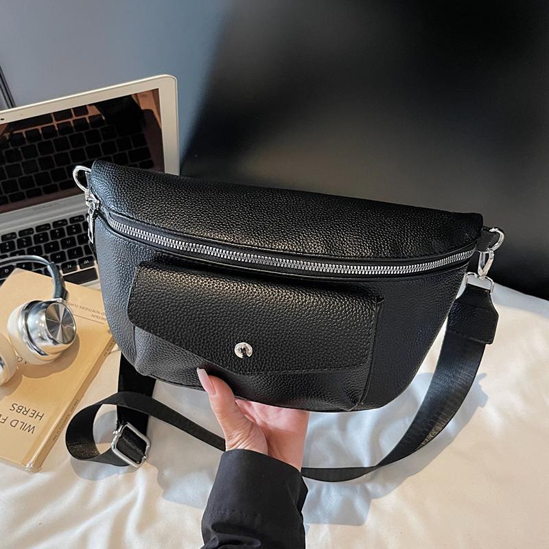 Black Waist Bag Fashion Pu Leather Fanny Pack Women's Purse Casual Large Phone Belt Bag Multi Zipper Pocket Travel Crossbody Bag