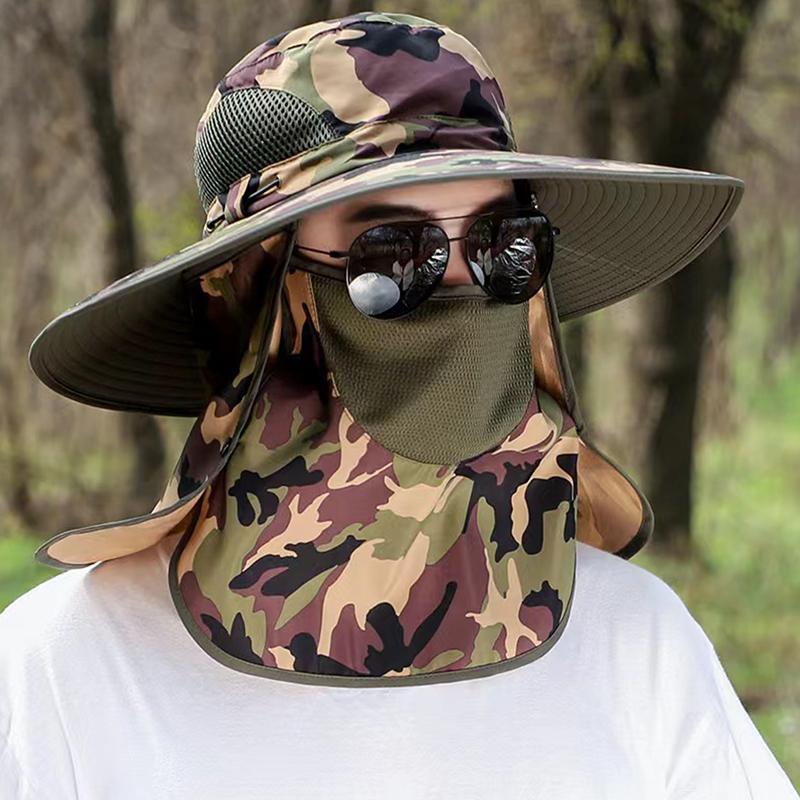 Pălărie de pescuit cu umbră de soare cu boruri mari, mască pentru pescuit, alpinism montan, respirabilă