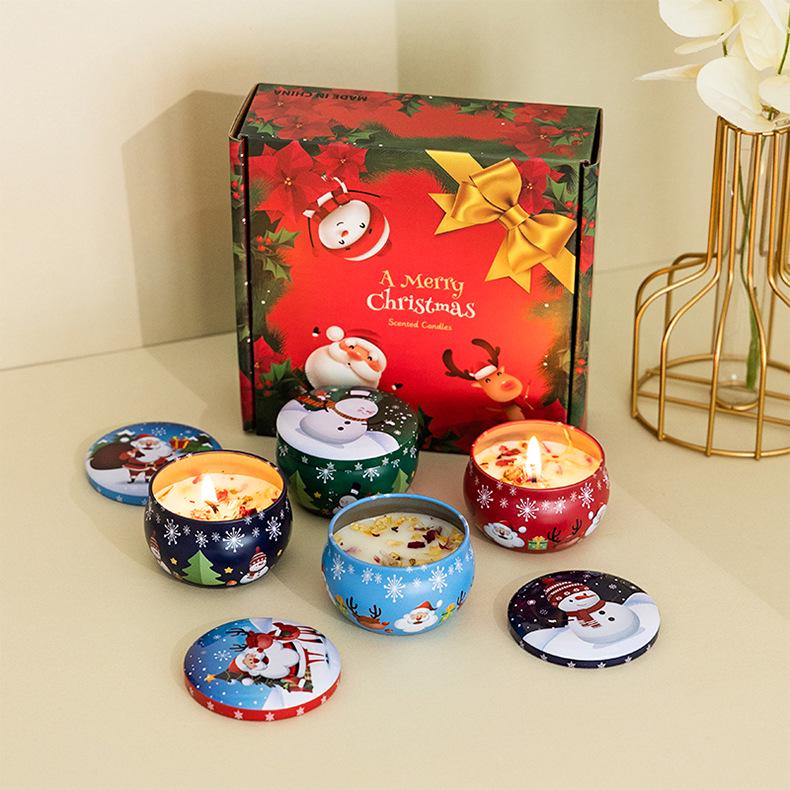 Christmas Fragrant Candle Set: Soy Wax Aromatherapy with Dried Flowers & Essential Oils, 4-Piece Collection