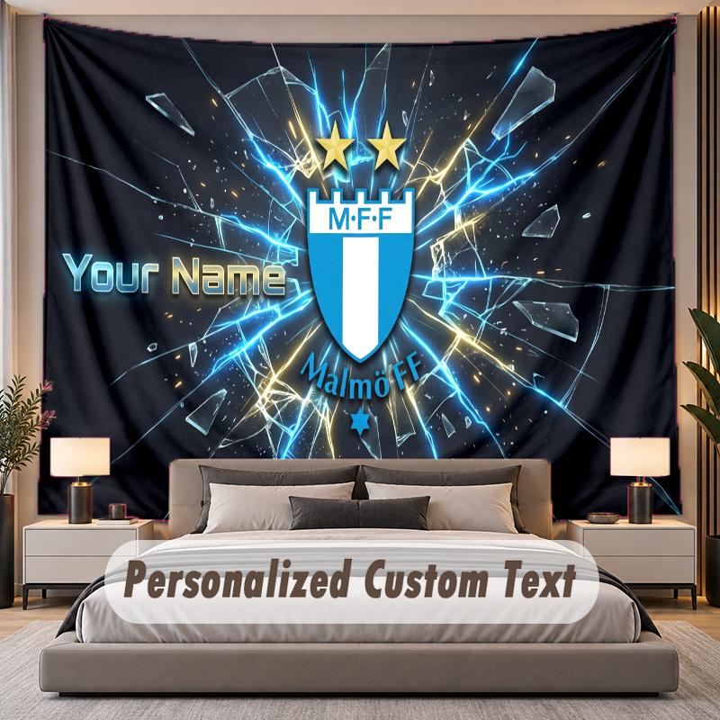 Custom Name Text Tapestry Malmö FF Personalized Polyester Wall Tapestry For Bedroom And Room