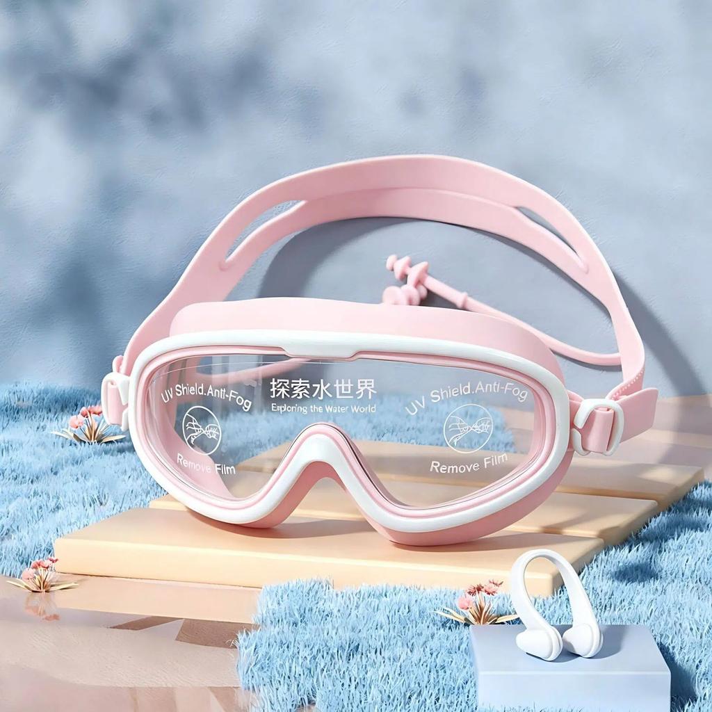 1Pcs Anti Fog Uv Protection Clear Vision Kids Large Frame Swim Goggles With Earplugs For Boys Girls Youth 3-15 Years
