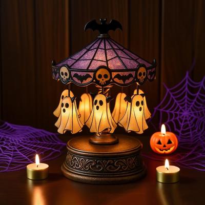 Ghost Carousel Light Halloween Ghost Night Light USB Rechargeable Spooky Reading Light Bedside Lamp Party Decoration