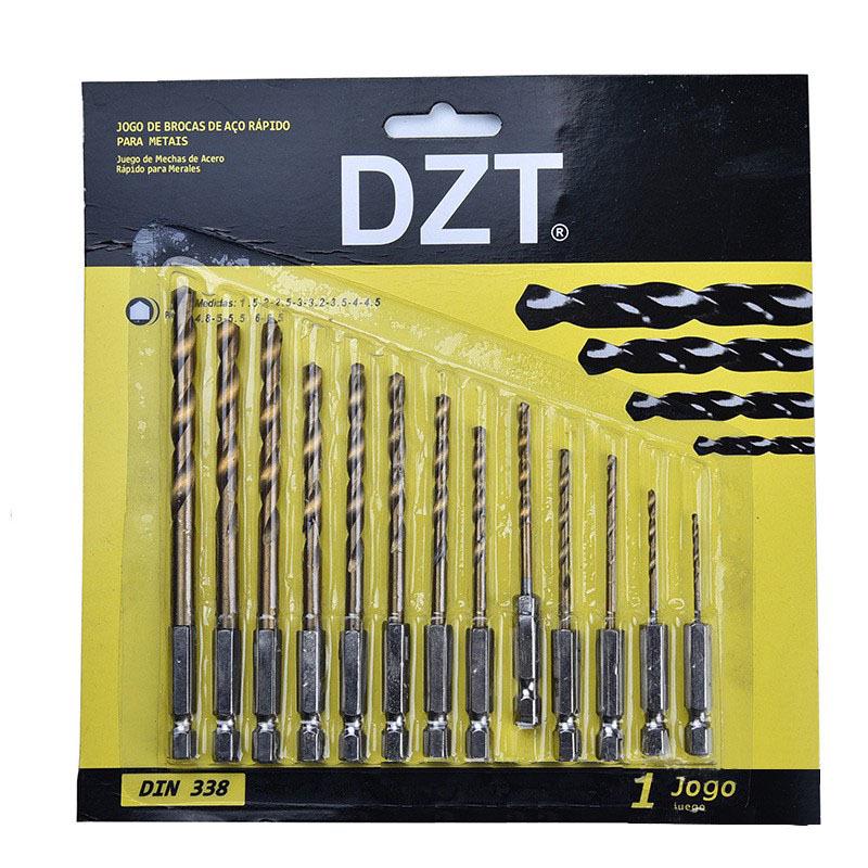13-Piece Titanium-Coated High-Speed Steel Twist Drill Bit Set, Hex Shank, 1.5-6.5mm for Sheet Metal