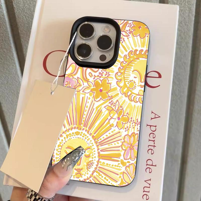 

Yellow Sun Pattern Lychee Texture Silicone Phone Case For iPhone 17 Pro Max 11 12 13 14 15 16 Pro 15 Plus 17 Air Soft Cover iPhone 15 Pro