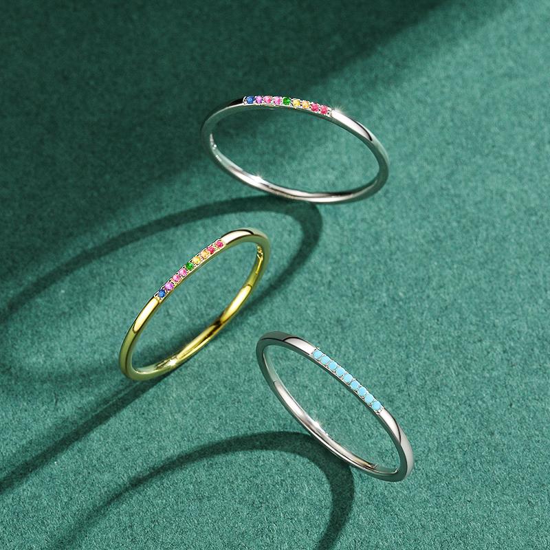MODIAN Inele noi de argint 925, la modă, curcubeu CZ, stivuibile, colorate, pentru femei, bijuterii de nuntă pentru femei