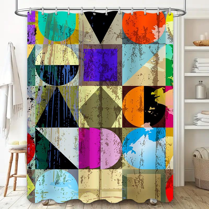 Abstract Colorful Bathroom Shower Curtain With Geometric Design Modern Bath Decor For Home Decoration