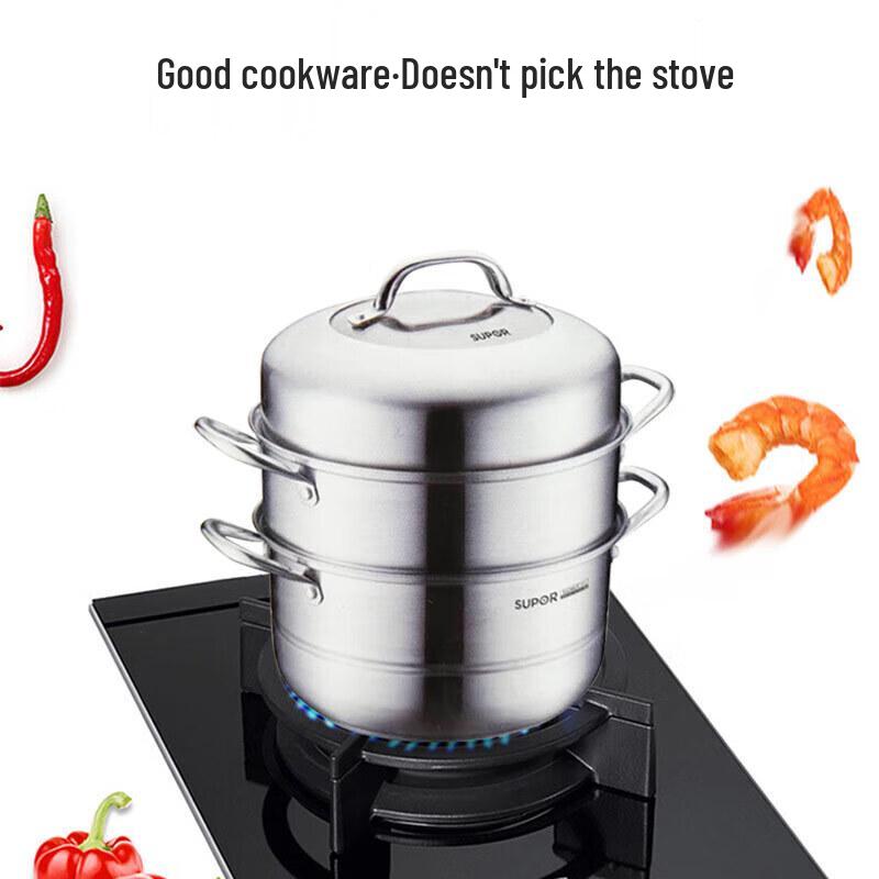 SUPOR 28cm 304 Stainless Steel Multi-Stove Steamer with Glass Lid