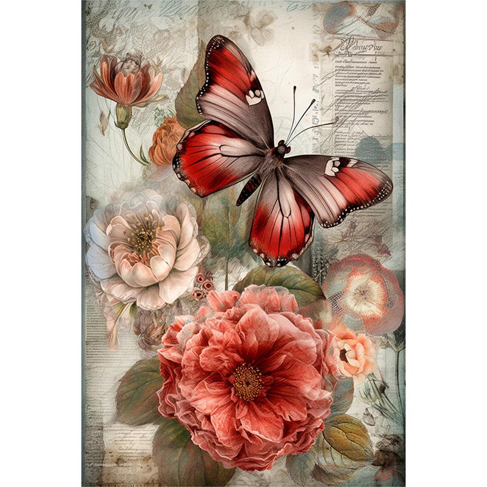 

5D DIY Full Round Drill Diamond Painting Vintage Butterfly Flower Kit Home Decor